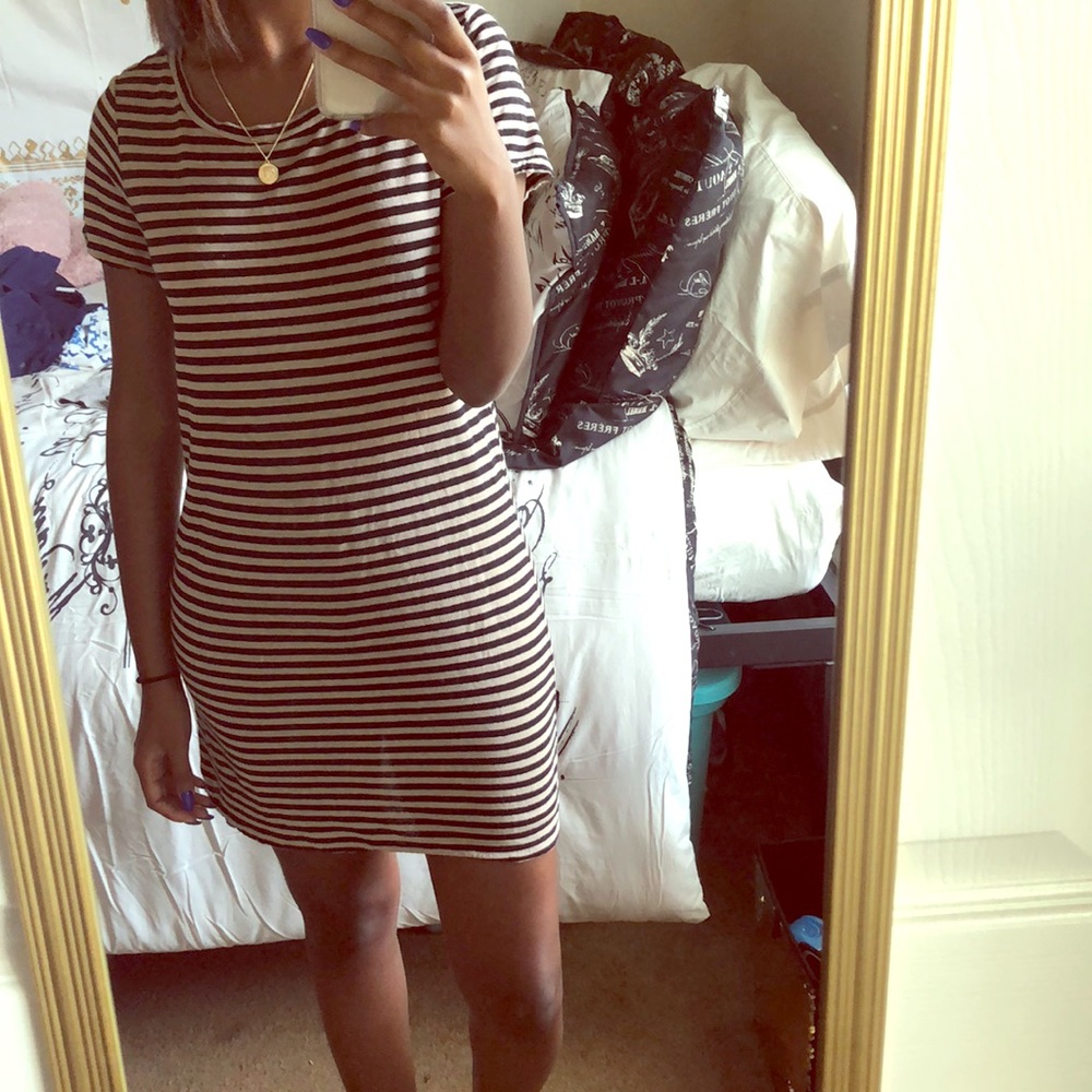 Tan and black striped dress